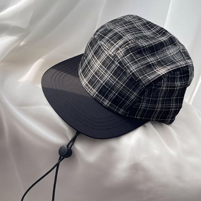 Drawstring Cap Baseball Plaid