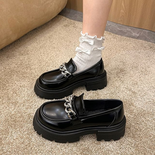 Chain Platform Accent Plain Loafers