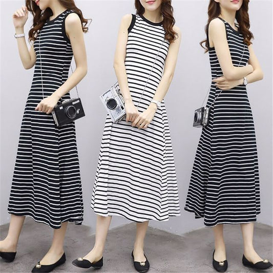 Crew Dress A-Line Striped Neck Midi Tank