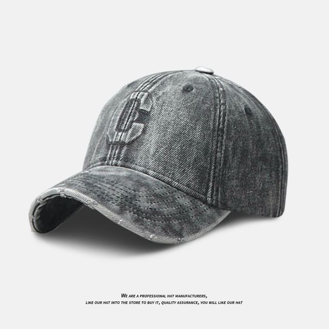 Distressed Embroidered Washed Baseball Lettering Cap Denim