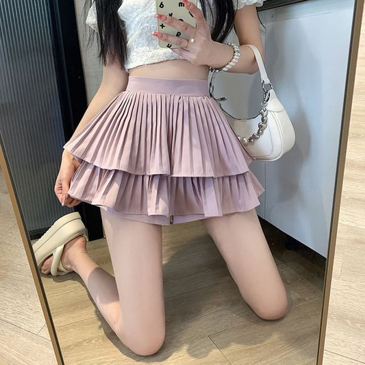 A-Line High Skirt Mini Ruffle Pleated Plain Accordion Waist