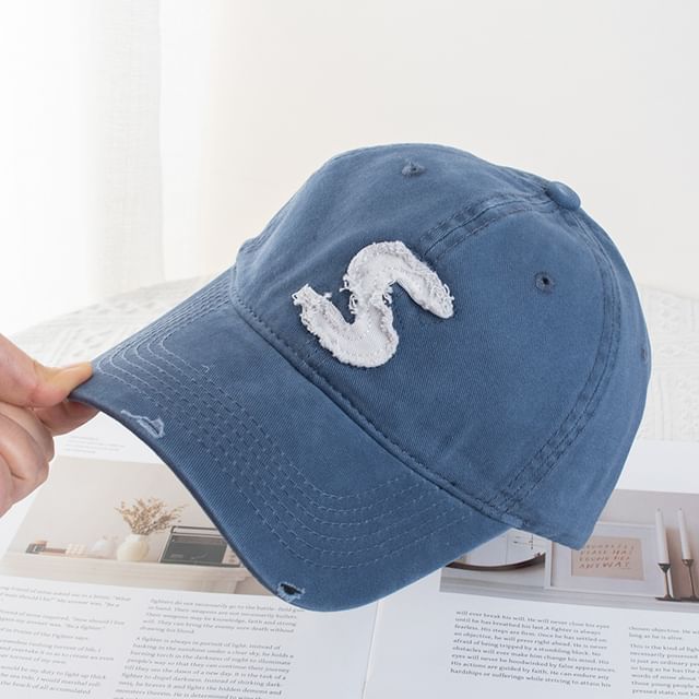 Cap Baseball Lettering Applique Distressed