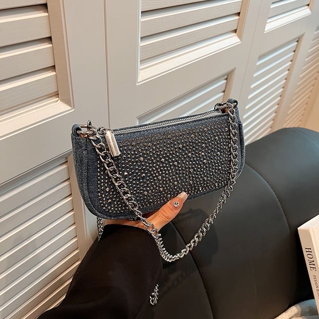 Rhinestone Evening Denim Clutch