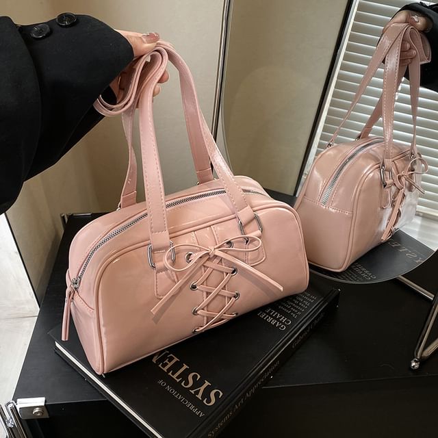 Shoulder Faux Lace-Up Bag Leather