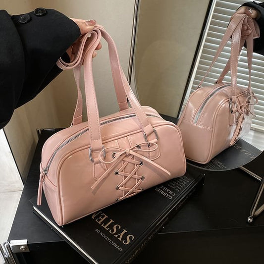 Shoulder Faux Lace-Up Bag Leather
