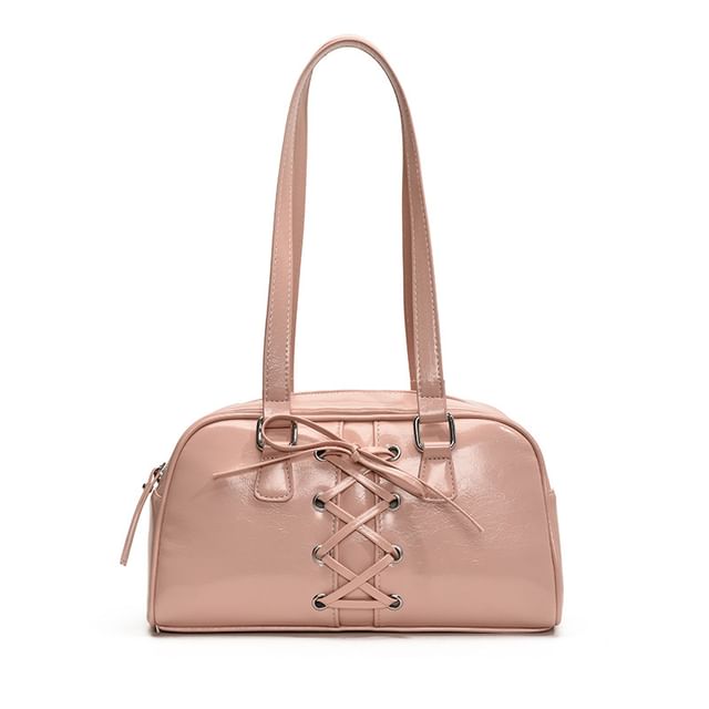 Shoulder Faux Lace-Up Bag Leather