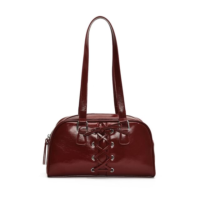Shoulder Faux Lace-Up Bag Leather