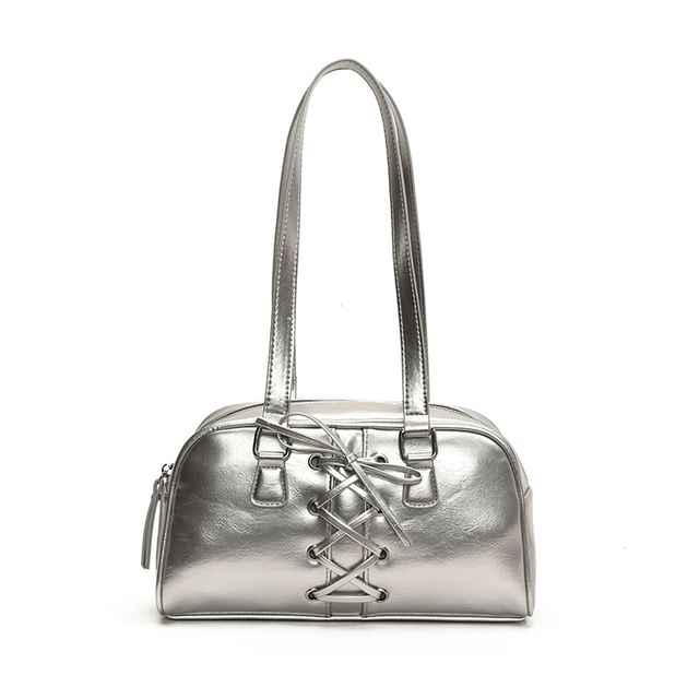 Shoulder Faux Lace-Up Bag Leather