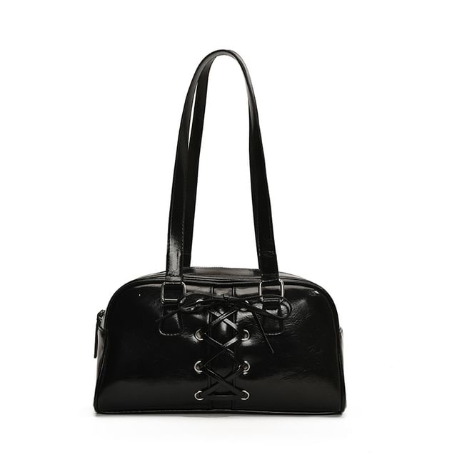 Shoulder Faux Lace-Up Bag Leather