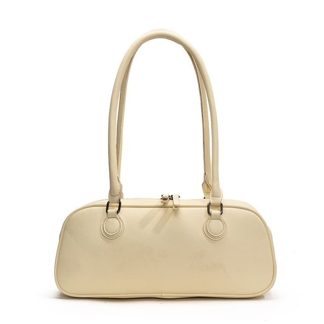 Leather Plain Shoulder Bag Faux