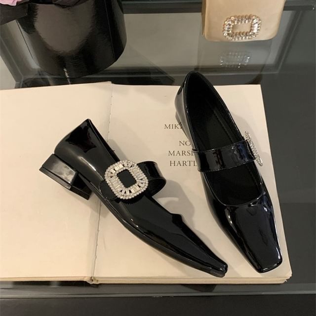 Pumps Low Mary Buckle Jane Heel Rhinestone
