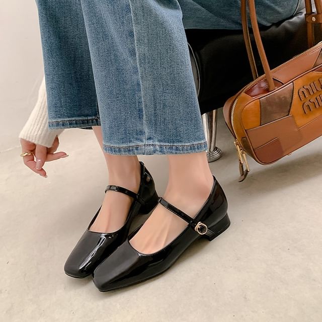 Shoes Heel Toe Chunky Jane Mary Square