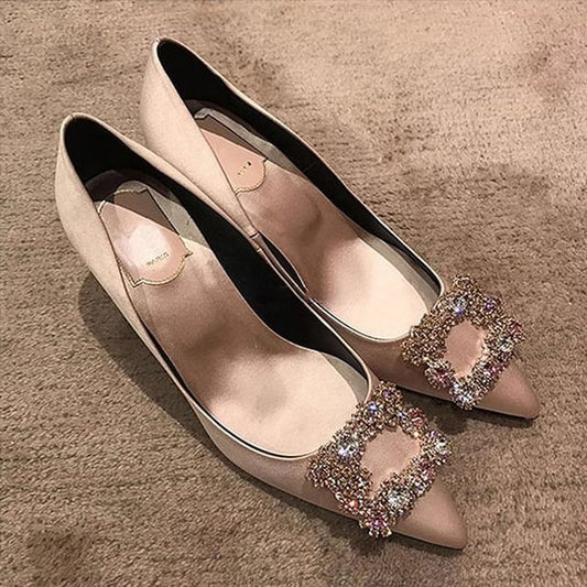 Kitten Rhinestone Pointed Pumps Heel