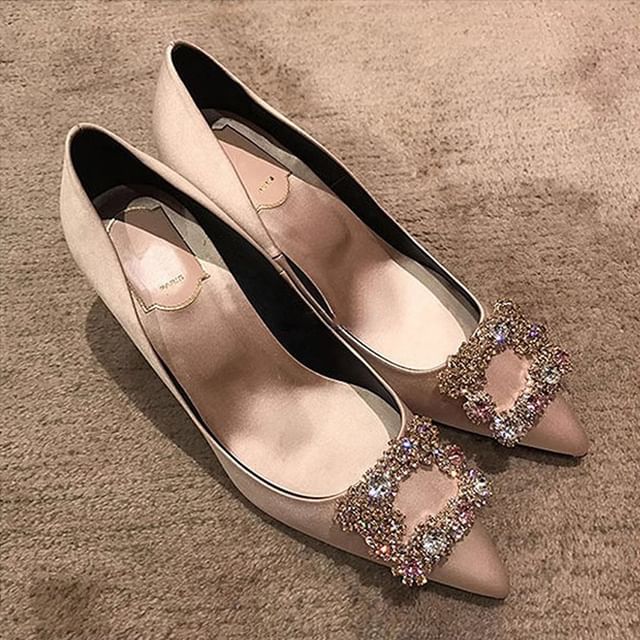 Kitten Rhinestone Pointed Pumps Heel
