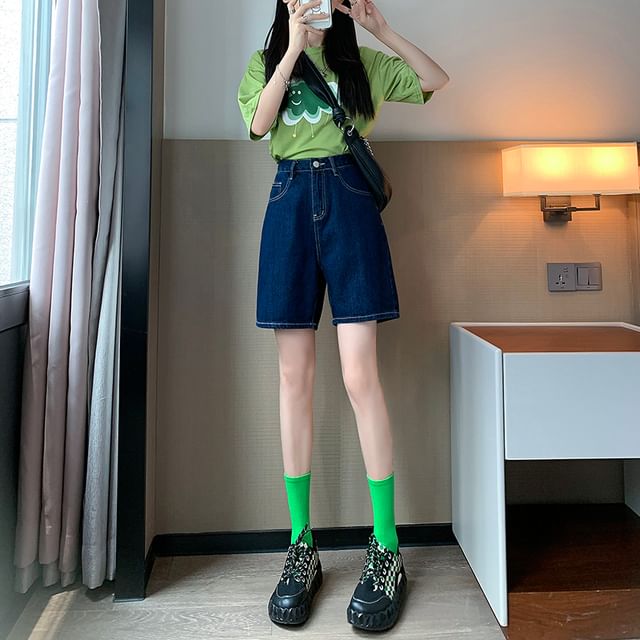 Shorts High Waist Plain Denim