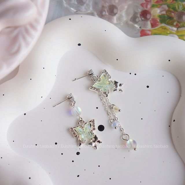 / Butterfly Clip Beaded Earring Dangle On
