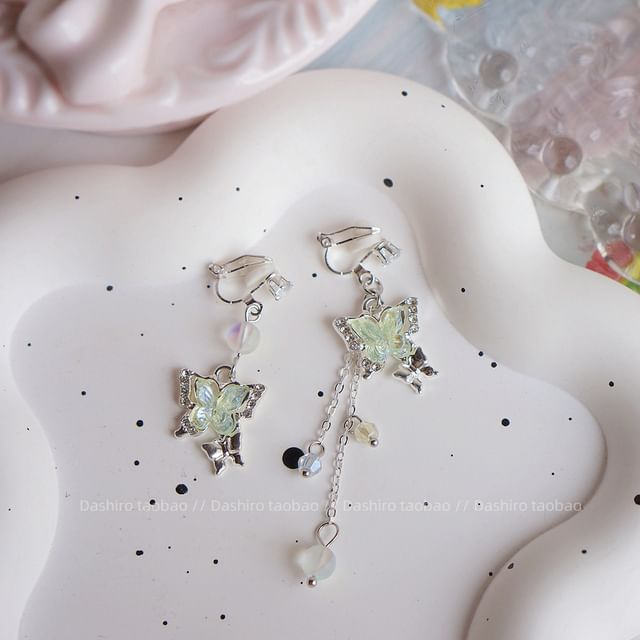 / Butterfly Clip Beaded Earring Dangle On