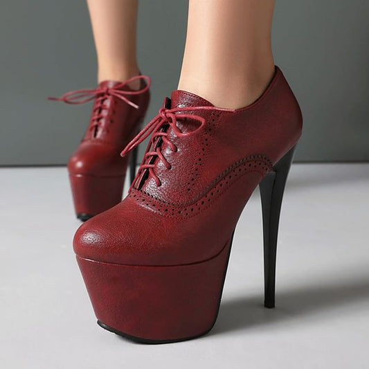 Brogue Heel Shoes Platform Stiletto Lace-Up