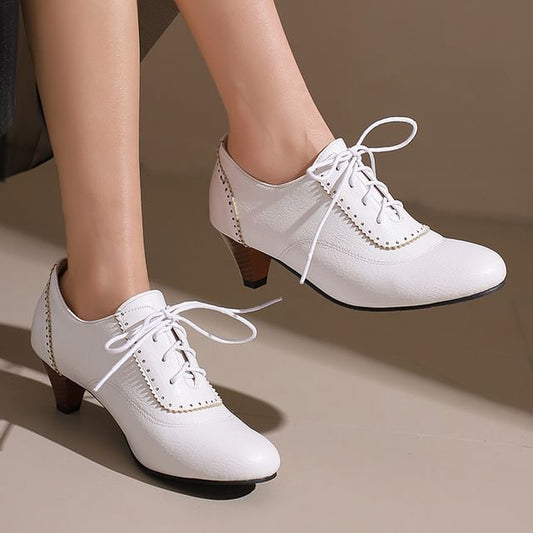 Low Heel Lace-Up Shoes Brogue Plain