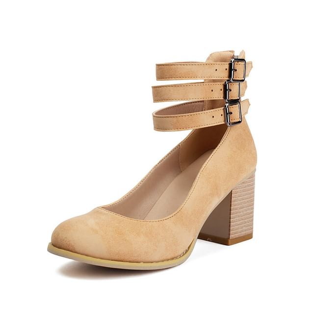 Jane Round Chunky Mary Pumps Toe Heel