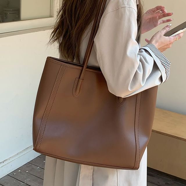 Tote Leather Plain Bag Faux