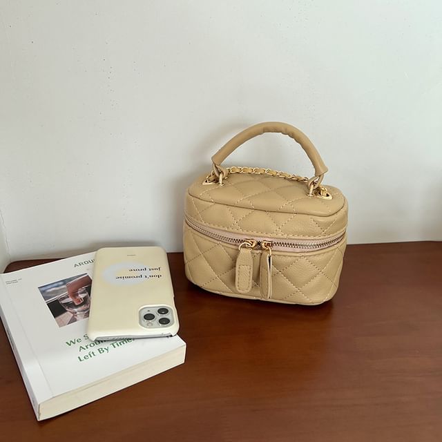 Leather Plain Quilted Bag Faux Zip Crossbody