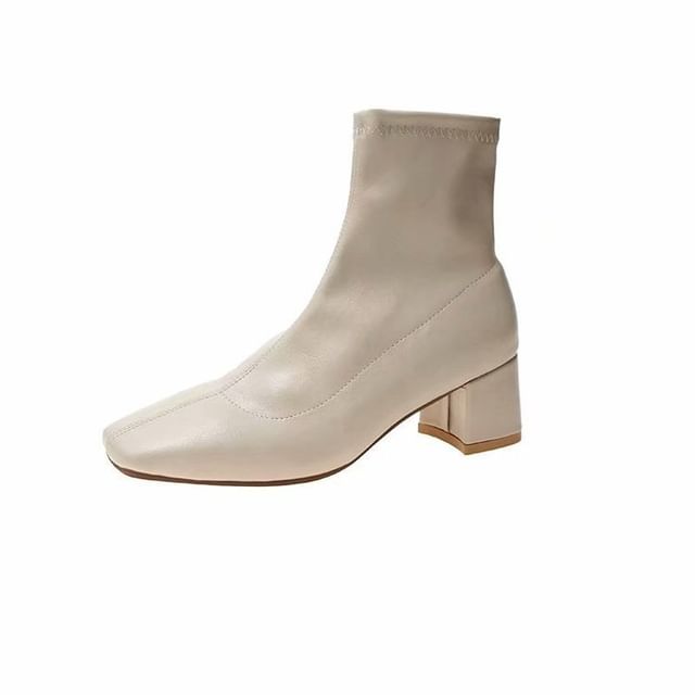 Short Square Boots Chunky Heel Zip-Up Plain Toe