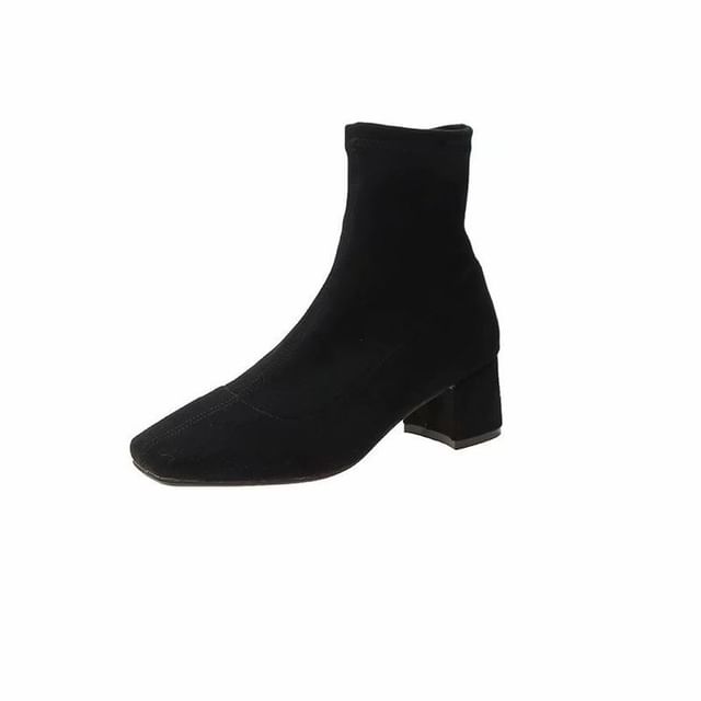 Short Square Boots Chunky Heel Zip-Up Plain Toe