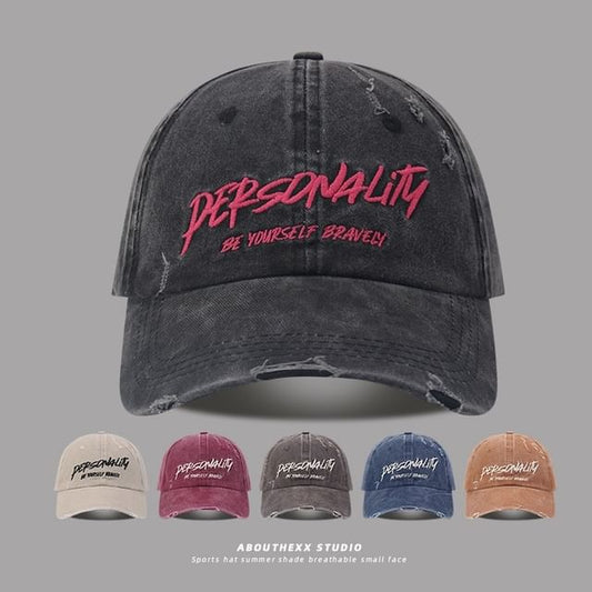 Lettering Embroidered Distressed Washed Cap Baseball
