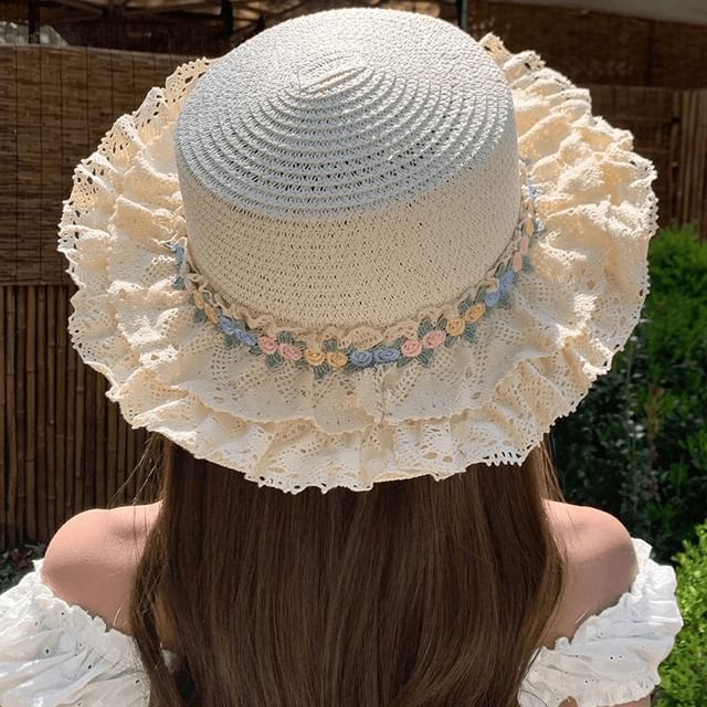Applique Ruffle Floral Hat