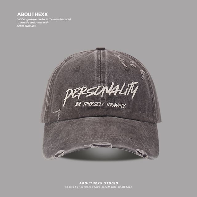 Lettering Embroidered Distressed Washed Cap Baseball