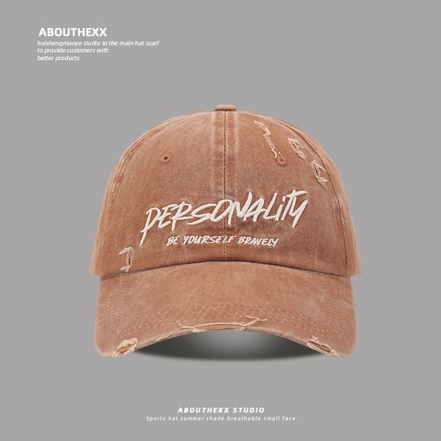 Lettering Embroidered Distressed Washed Cap Baseball