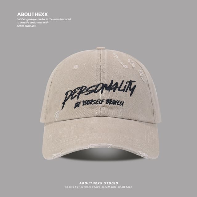 Lettering Embroidered Distressed Washed Cap Baseball