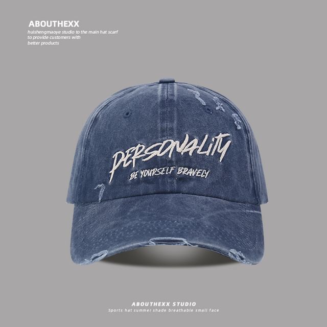 Lettering Embroidered Distressed Washed Cap Baseball