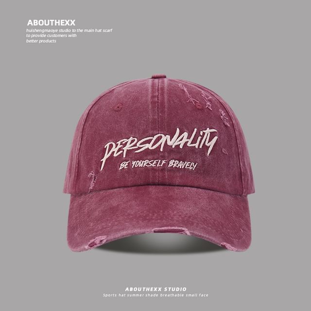 Lettering Embroidered Distressed Washed Cap Baseball