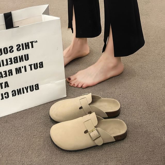 Buckled Platform Mules Plain
