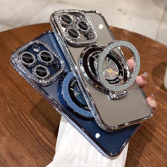 (Compatible Stand Rhinestone Phone with Transparent Case MagSafe) Magnetic
