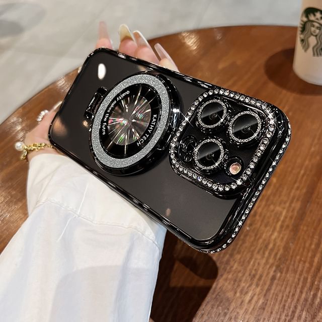 (Compatible Stand Rhinestone Phone with Transparent Case MagSafe) Magnetic