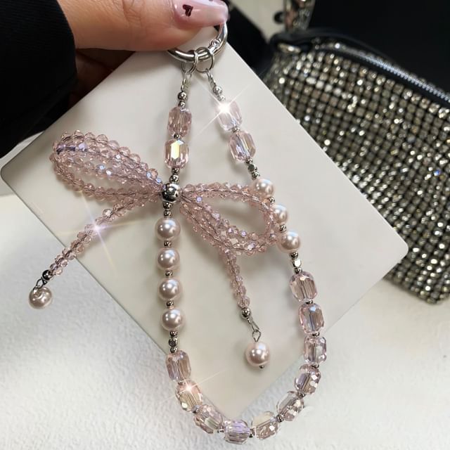 with Strap Crystal Faux Bow Lanyard Pad Pearl Phone