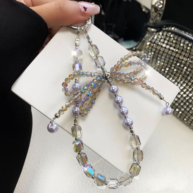 with Strap Crystal Faux Bow Lanyard Pad Pearl Phone