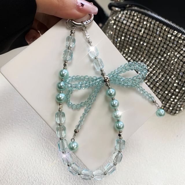 with Strap Crystal Faux Bow Lanyard Pad Pearl Phone