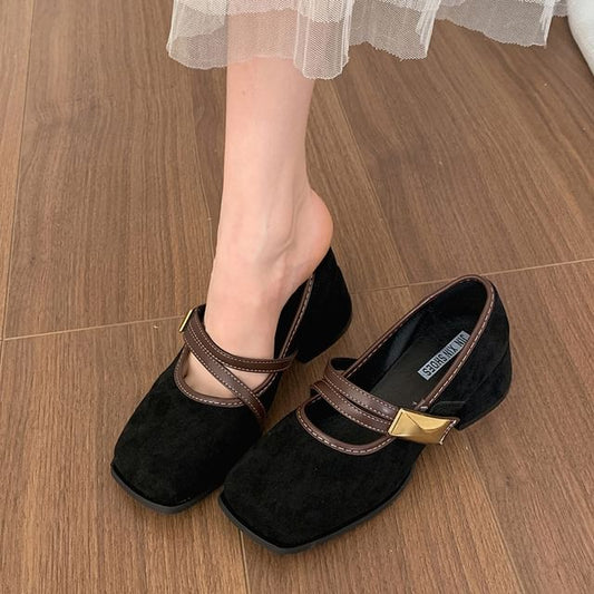 Square Pumps Chunky Mary Contrast Trim Heel Toe Jane