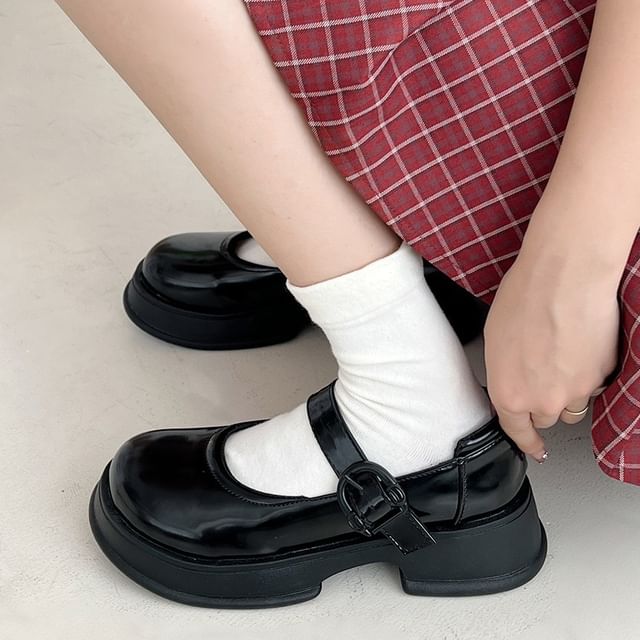 Leather Faux Shoes Platform Buckled Plain Mary Jane