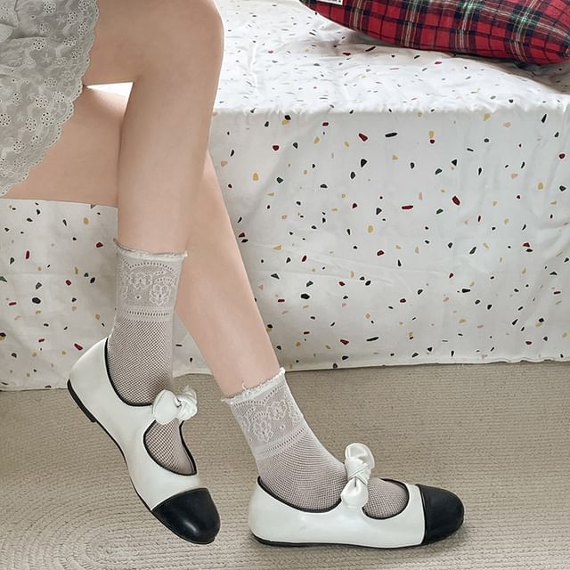 Flats Cap Jane Mary Accent Bow Leather Faux Toe