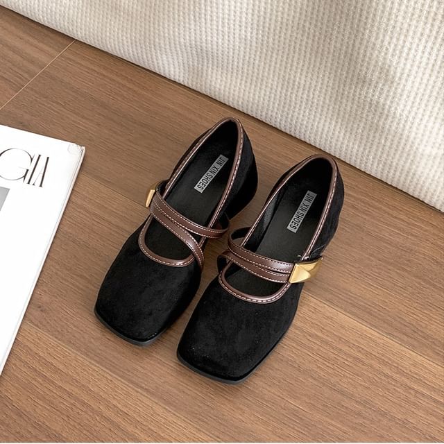 Square Pumps Chunky Mary Contrast Trim Heel Toe Jane