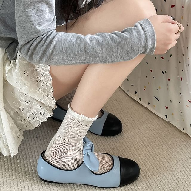 Flats Cap Jane Mary Accent Bow Leather Faux Toe