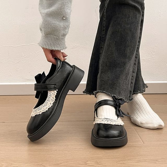 Bow Shoes Lace Trim Mary Jane Platform