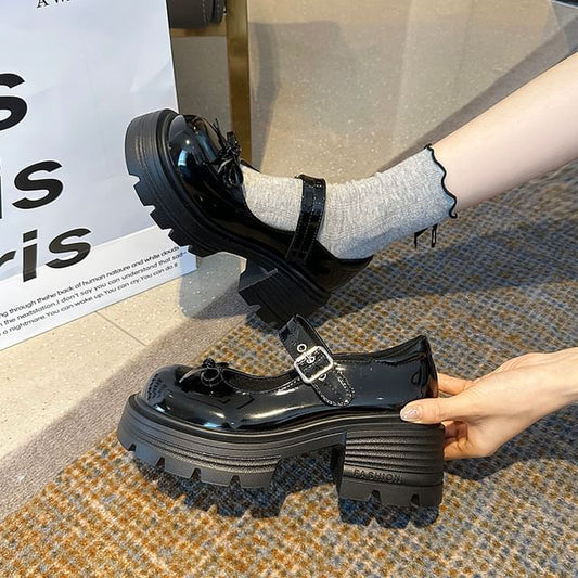 Patent Platform Leather Shoes Bow Mary
