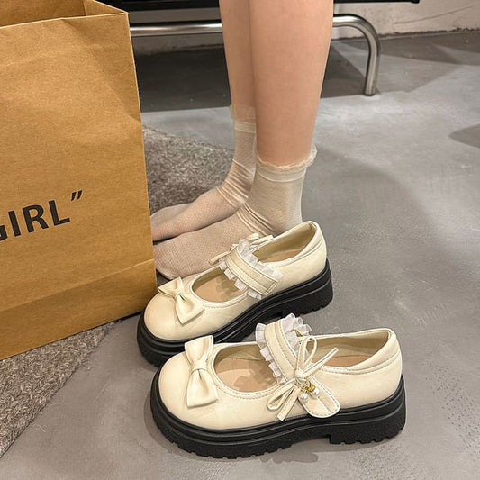 Bow Frill Shoes Platform Mary Jane