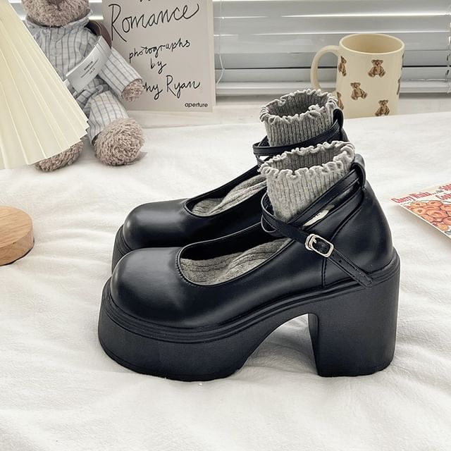 Block Platform Strap Pumps Heel Ankle